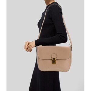 Marni Beige Leather Pushlock Saddle Shoulder Crossbody Bag Adjustable Strap